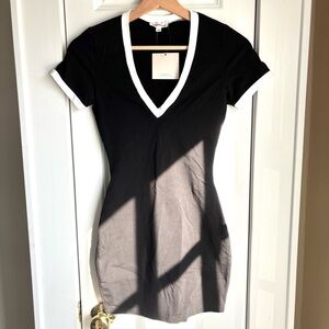 NWT ** Flawed ** Superdown Black Cotton Brinley T-Shirt Mini Dress w/ White Trim